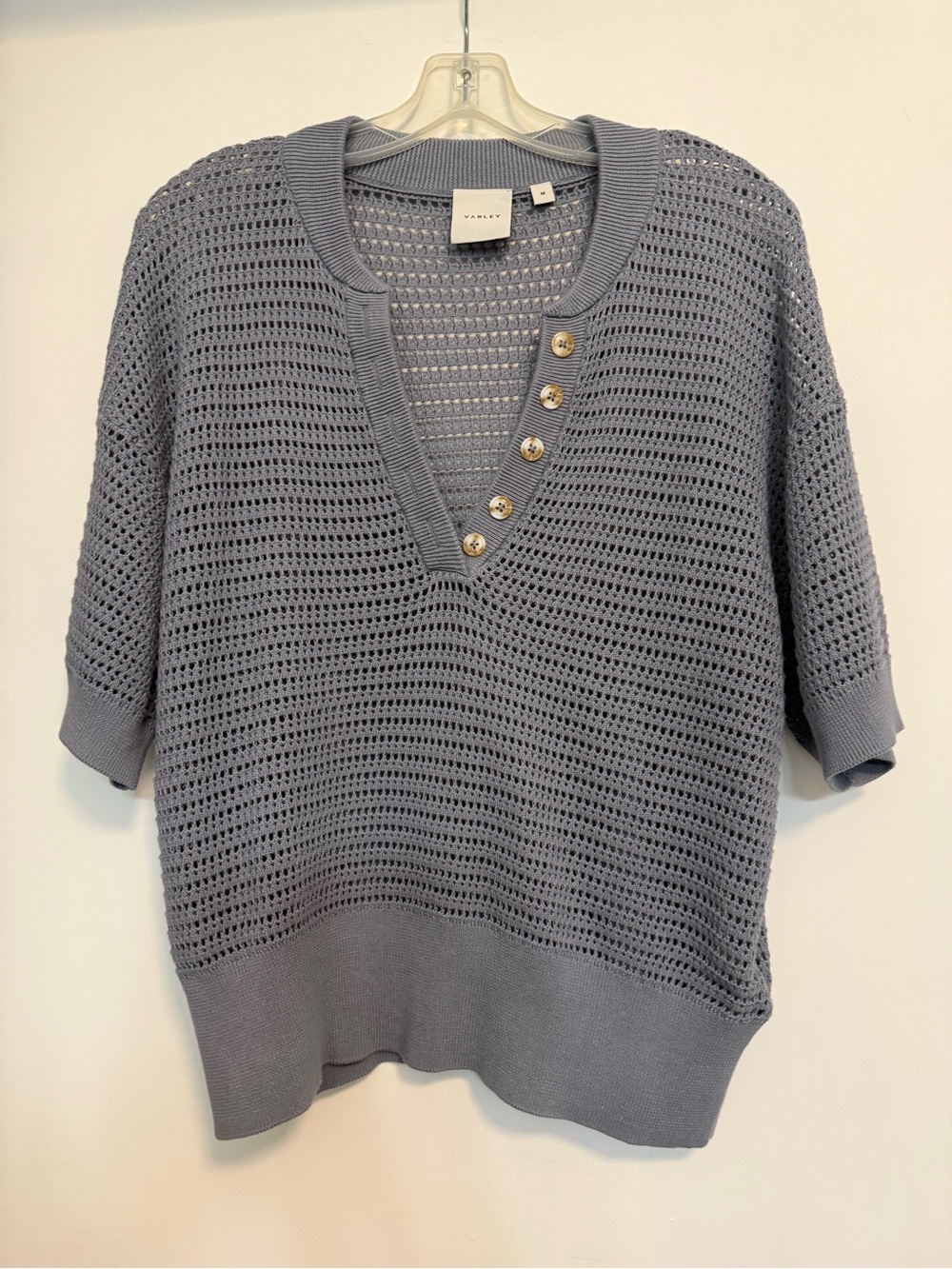 Varsity Open-Knit V-Neck Sweater in Dusty Blue Varley. Never worn! NWOT
